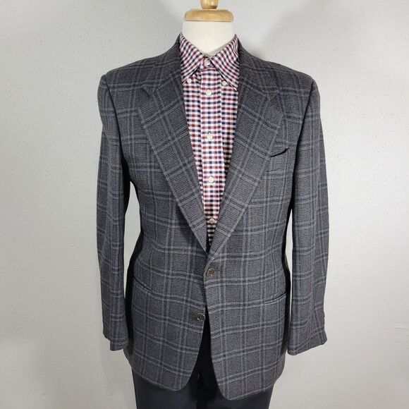 Valentino Uomo Men's Sport Coat Blazer Two Button Gray Plaid Wool US 42R‎ ITALY